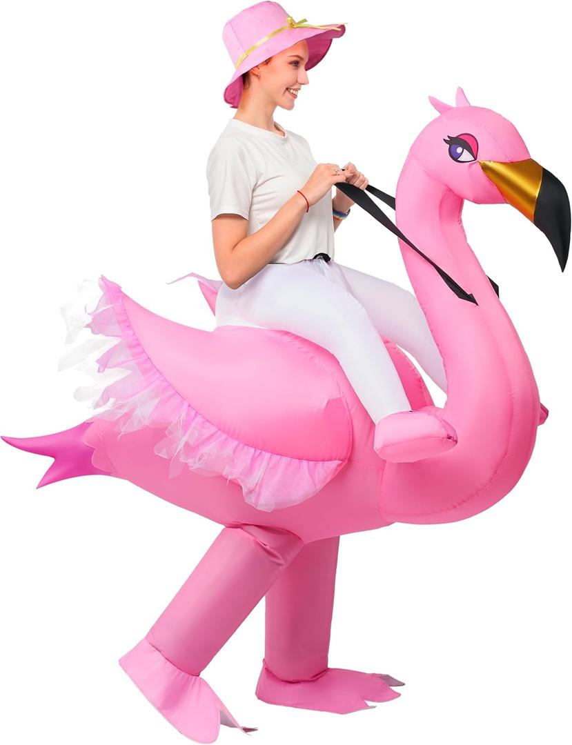 Spooktacular Creations Adult Inflatable Costume Riding an Elegant Flamingo Air Blow-up Deluxe Ride On Halloween Costume