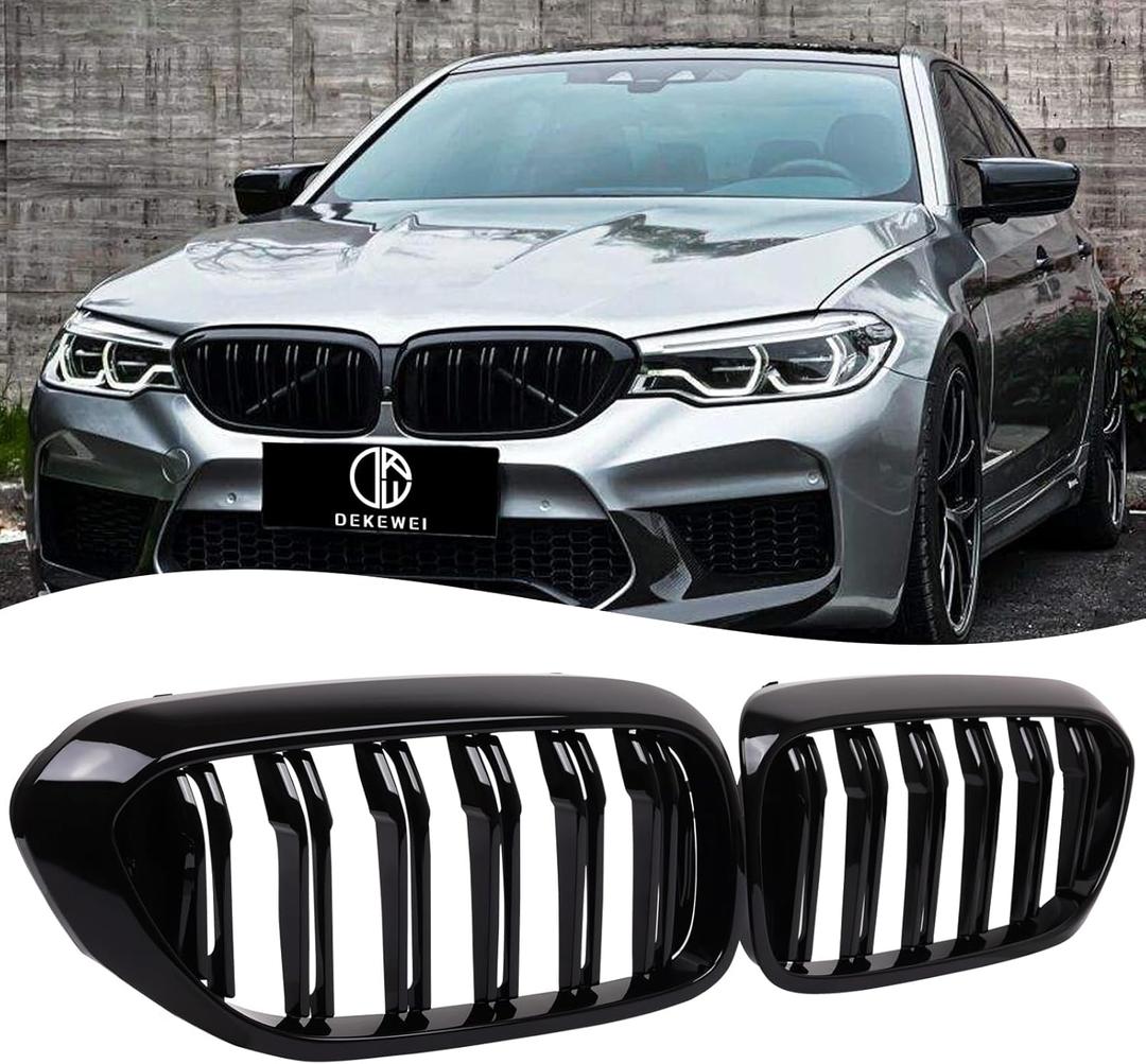 G30 Grille,Front Kidney Grill Grille Compatible with 2017-2020 5 Series G30 G31 F90 (M5) (Double Slats Gloss Black Grills, 2pcs)