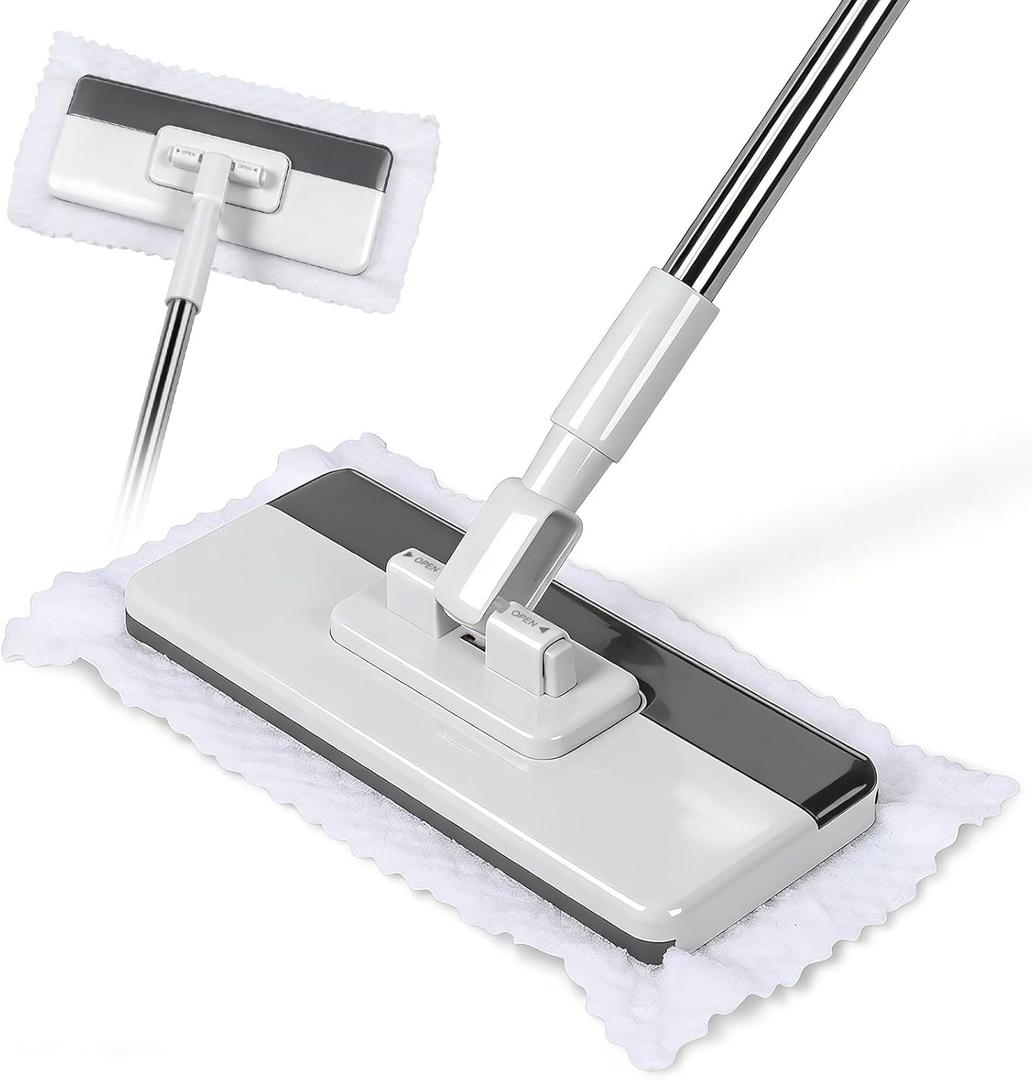 Masthome Clamp Mop Compatible with Swiffer Wet Jet Mops, 50" Stainless Steel Handle Mini Mop for Hardwood, Tile, Laminate, Marble, Wall, Window, Multi-Surface Floor Cleaning (White-large-mini Lazy Mop)