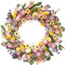 22 Inch Spring Wreath Front Door Wreaths with Colorful Eggs, Flowers and Berries for Easter, Spring Home, Porch, Wall, Party and Indoor Decoration