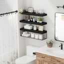 QEEIG Bathroom Shelves 24 inches Long - Floating Shelf for Wall Over Toilet Paper Storage Basket Farmhouse Set of 3, Black (019-60B3), 23.6"