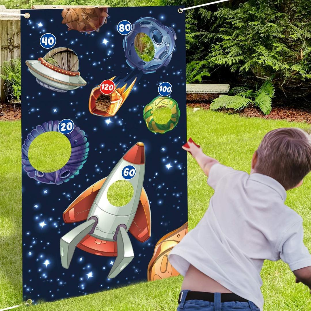 Outer Space Toss Games Banner Backdrop Indoor or Outdoor Galaxy Theme Birthday Party Decorations Supplies for Adults Family