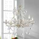 WUZUPS Crystal Candle Chandelier Pendant Flushmount Ceiling Light Modern Lighting Fixture for Bedroom Hallway Bar Kitchen Bathroom, H 22.5" x W 21.7", Nickel, E12 Base