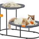 Feandrea 2-Tier Elevated Cat Hammock Bed, Breathable Furniture for Multi-Cat Households Indoor and Outdoor, with Removable Washable Mesh, Steel Frame, for Summer, Dove Gray UPCB012G01