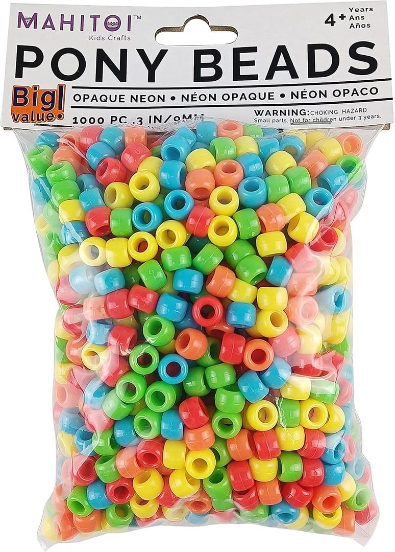 1000+ Neon Multicolor Beads 9x6 Bright Craft Beads for DIY Craft, Bracelets, and Creative Art Projects for 4 Years Grade Age and Plus