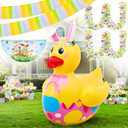 Hungdao 4ft Easter Inflatable Duck with Bunny Ears Blow up Kit, Easter Golf Cart Decorations with Garlands Streamers Fan Flag for Parade Car Yard Outdoor Party Decor
