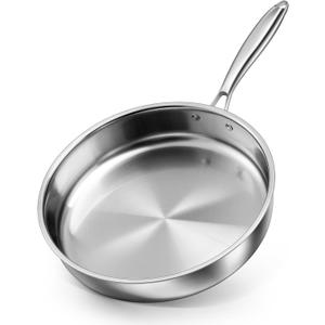 P&P CHEF 12 Inch Stainless Steel Frying Pan, 3-Ply Stainless Steel Pan Skillet, Induction Stir-fry Pan, Oven & All Stoves Safe, Heavy Duty & Even Heat, Dishwasher Safe, Silver, (1 Piece)