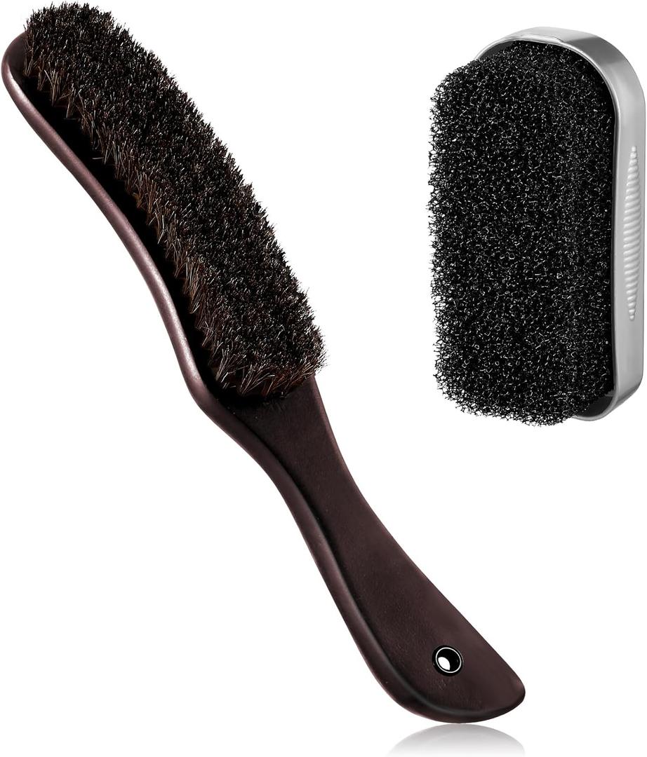 Patelai 2 Pcs Horsehair Felt Hat Brush Kit Lint Brush with Cleaning Sponge Felt Cowboy Hat Remover Kit Remove Dust Lint Brushes for Clothes Western Hats, Shoes(Reddish Brown,Schima Superba)