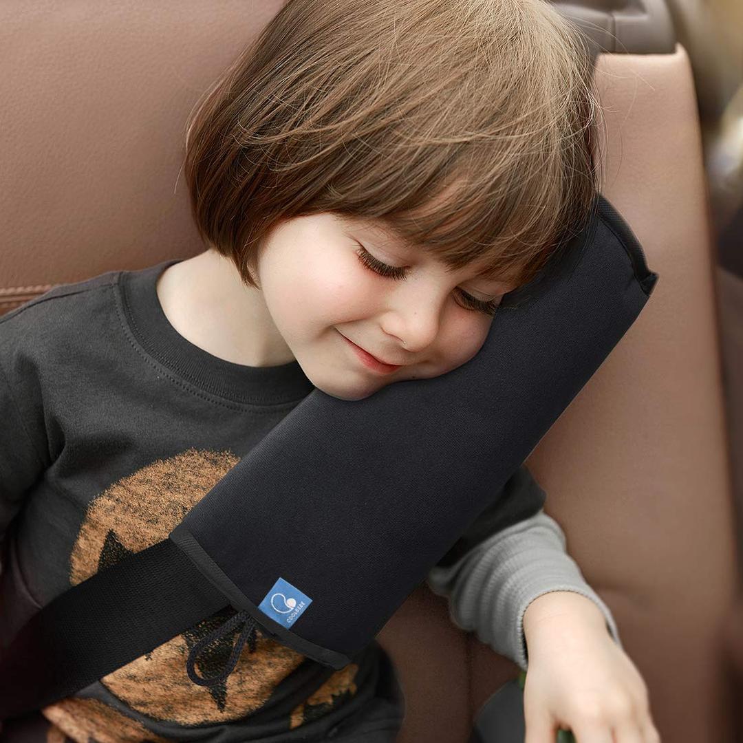 COOLBEBE Seat Belt Pillow for Kids, Extra Soft Toddler Travel Pillow for Car Seat, Universal Carseat Strap Cushion Pads for Childs Baby People Adults, Black (Large (Pack of 1))