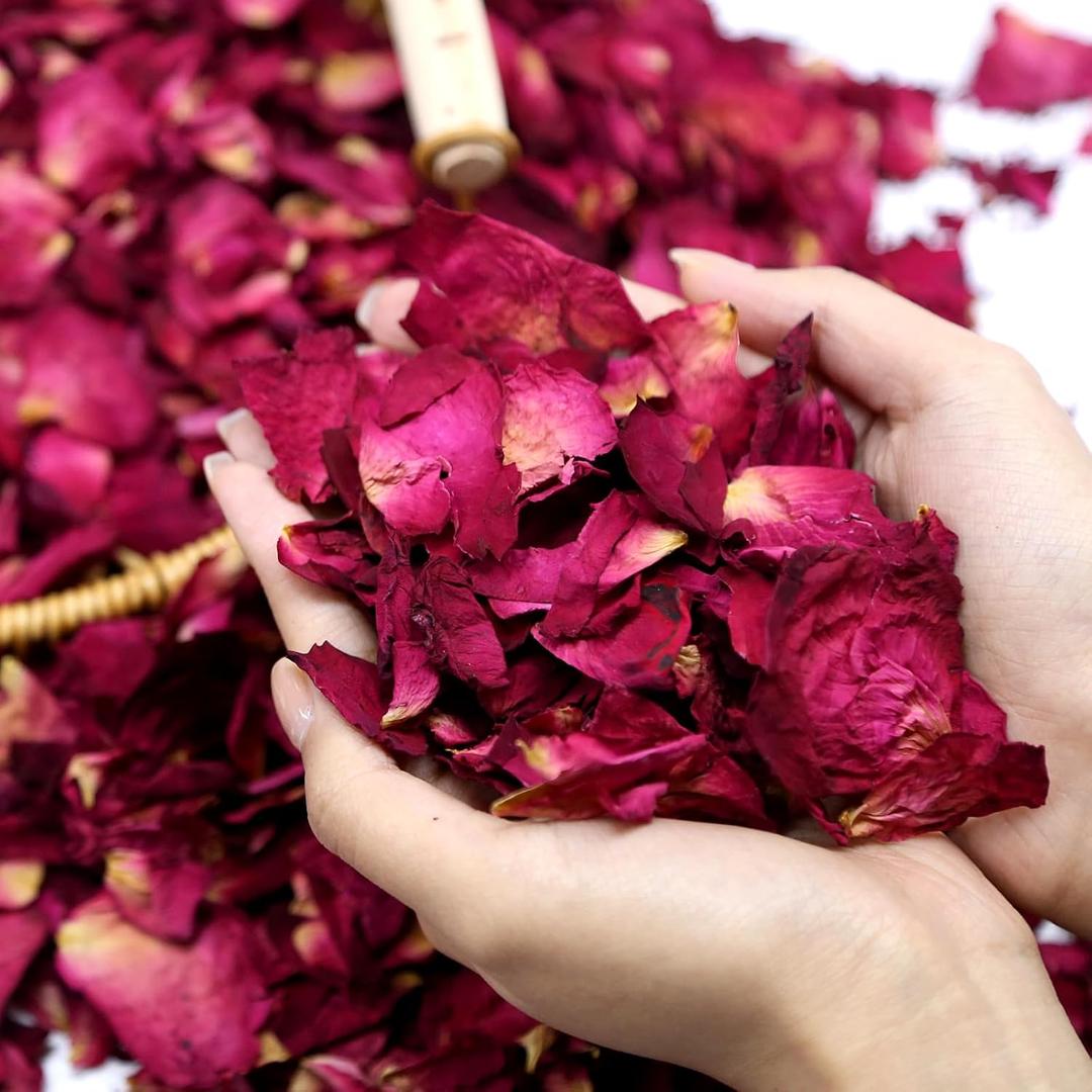 300+ PCS Biodegradable Red Rose Petals Wedding Confetti, 20+ Cups Dried Flower Petals for Valentine's Day, Bath, Bridal Shower, Soap, Candle Making, Mother's Day Presents and Bridal（2 QT）, Medium