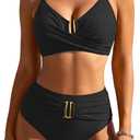 Blooming Jelly Women High Waisted Bikini Set Tummy Control Bathing Suit Summer Beach U-Wire Swimsuits (X-Large, Black)