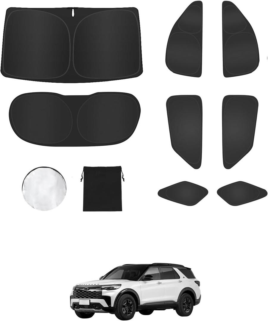 8PCS Window Shades for Ford Explorer(2011-2019) Accessories  Full Coverage Sun Shade for Side Windows, Rear Triangular & Windshield  UV Protection & Privacy for Camping, Napping, Relaxing