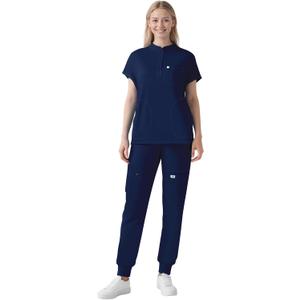 Scrubs for Women Set - Cool Stretch Scrub Top & Jogger Pants with 11 Pockets Breathable Nursing Uniform Scrub Suit (Small, Navy Blue)