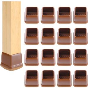 Ezprotekt 24 Pcs Square Chair Leg Floor Protectors with Felt, Silicone Felt Furniture Pads Cups for Hardwood Floor, Dining Table Leg Caps Covers No Scratches (L Fit: 1" to 1.4", Brown)
