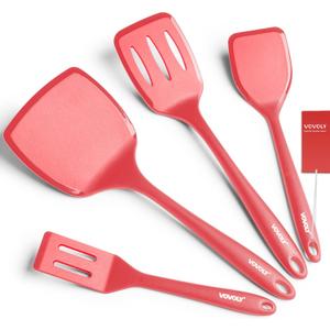 Silicone Spatula Set, 600F Heat Resistant Silicone Spatula Turner Flipper for Cooking, Non Stick and Non Scratch Kitchen Utensils for Eggs & Pancakes, 4 Pack, Red