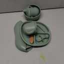 Silicone Baby Feeding Set 9 Pcs, Spill-Proof Suction Plate, Bowl, Bib, Silicone spoon&forks, Wooden Spoons&forks, Training cup with straw and Sippy Cup, Baby Eating Utensils (Green)