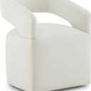 Upholstered Dining Chairs with Removable Casters Barrel Side Armchair with Rollers for Dining Room, Bedroom, Living Room, Reading Room, Ivory, Set of 1