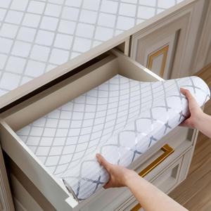 Drawer and Shelf Liner for Kitchen Cabinets, Non-Adhesive Strong Grip Cabinet Liners for Dressers, Durable Waterproof Anti Slip Cupboard Liner, White/Sliver, 12 in x 20 Feet
