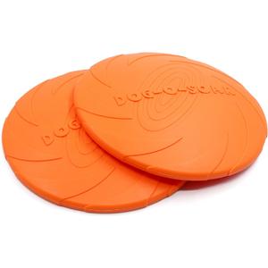 2 Pack Dog Flying Discs 8.7inches Durable Pet Interactive Toys Soft Rubber for Medium Large Breeds Training Outdoor Flight Orange