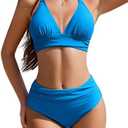 AI'MAGE Women High Waisted Bikini Sets Tummy Control Swimsuits Two Piece Swim Suits 2025 V-Neck Halter Ruched Bathing Suits XL