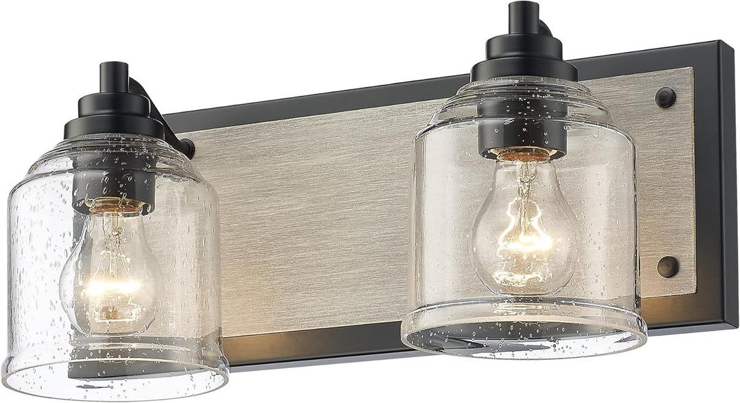 Vanity Lights for Bathroom Large 15.8", Farmhouse Rustic Vanity Light with Bubble Glass Shades, Gray 2 Light Bathroom Lighting Fixtures Over Mirror, Bath Wall Sconce Home Decor (Grey Metal)
