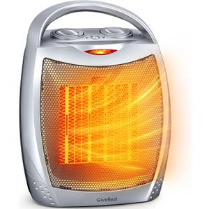 GiveBest Portable Electric Space Heater with Thermostat, 1500W/750W Safe and Quiet Ceramic Heater Fan, Heat Up 200 Square Feet for Office Room Desk Indoor Use, Silver
