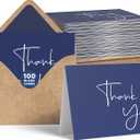 VNS Creations Thank You Cards With Envelopes Bulk Set & Stickers - 100 Pack 4x6 Blank Thank You Notes Bulk Box Set - Large Note Card Small Business, Wedding, Baby Shower & Bridal Shower - Navy Blue