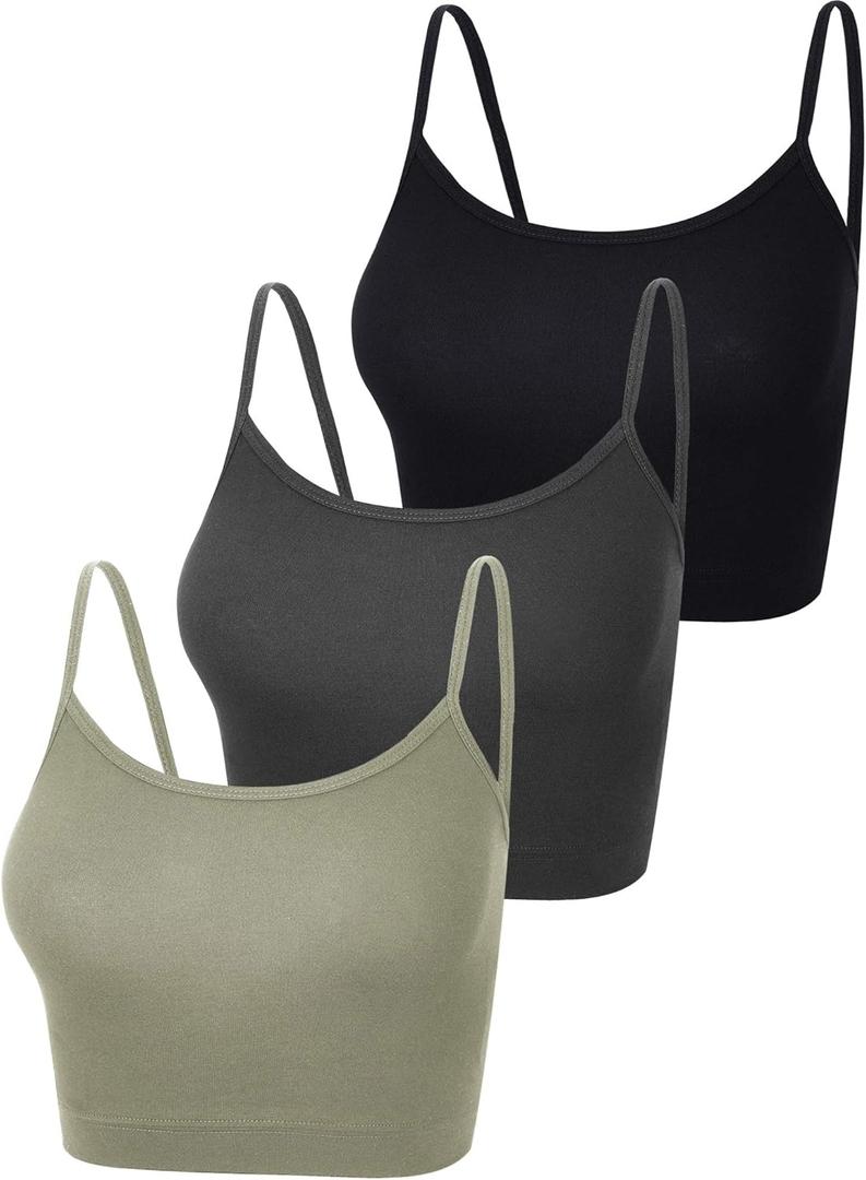 Boao 3 Pcs Crop Camisole Top Spaghetti Strap Tank Sleeveless Crop Tank Top for Women (L)