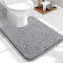 Toilet Rugs U-Shaped , Extra Soft Absorbent Chenille Contour Bathroom Rugs for Toilet, Dry Quickly, Machine Washable, Non-Slip Bath Mat, Grey