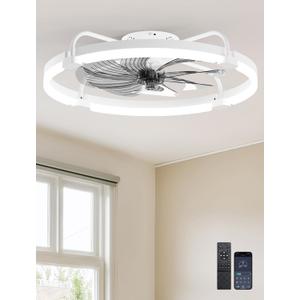 Ensenior Ceiling Fans with Lights and Remote, 24'' Low Profile Ceiling Fan Flush Mount, APP Control, 6 Speed, 3CCT, Quiet Reversible DC Motor, Dimmable Modern Ceiling Fan with Light for Bedroom-White