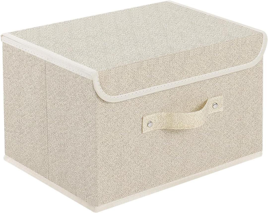 ENUMAIL Storage Boxes, Collapsible Storage Bins with Lids, Cotton and linen cloth Storage Baskets with Handle, for Books, Closet, Bedroom, Home, 13x9.1x7.9 in, Grey and Beige