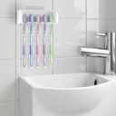 2 Pack 5 Slots Wall Mount Toothbrush Holder with Cover, Self Adhesive Toothbrush Storage Organizer for Shower, Toothbrush Hanger for Bathroom, Medicine Cabinet, Dorm