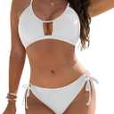Blooming Jelly Womens Bikini Sets Two Piece Cheeky Swimsuits Curvy Cutout String Bathing Suits (Large, White)