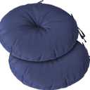 Outdoor Bistro Chair Cushions Set of 2, 15 inch Tufted Round Seat Cushions with Ties, Waterproof Chair Pad for Patio Deck Furniture
