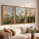 Framed Wildflower Canvas Wall Art Botanical Home Decor 3Pcs 24x16 Inch