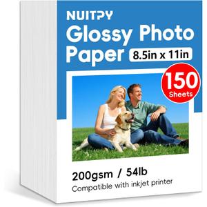 150 Sheets Glossy Photo Paper, 8.5in x 11in Inkjet Photo Printer Paper, Picture Paper for Photos, Calendars, Brochures, Cards, Menus(200gsm / 54lb)
