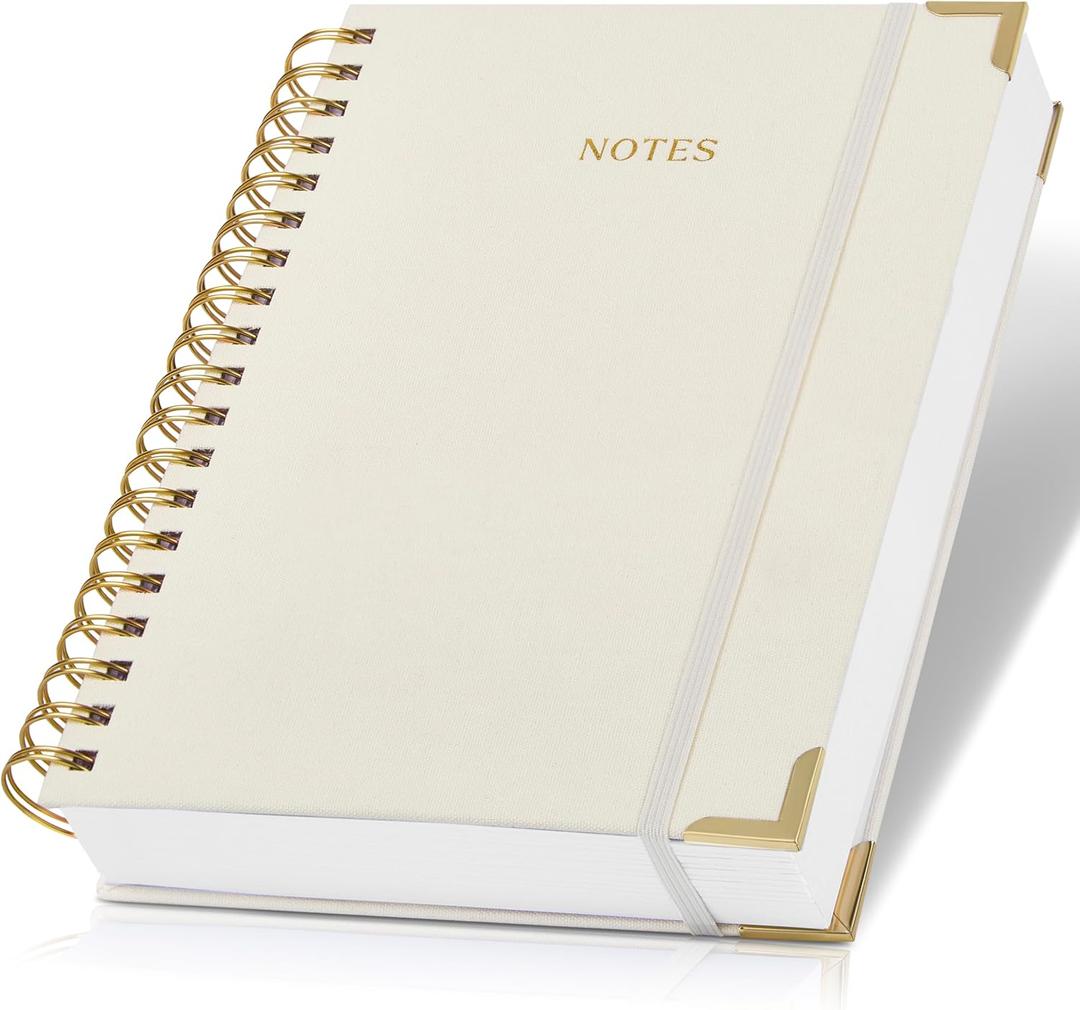 Aesthetic Thick Spiral Notebook Journal For Women in B5 Format - Modern Linen Hardcover College Ruled Note Book With 300 Lined Pages - Perfect For Writing And Staying Organized at Work or School (Beige)