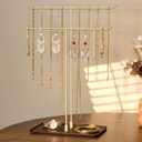 bussdis Necklace Holder Jewelry Stand Organizer for Necklaces and Bracelets, Metal Display Stand, Gift for Women, Ideal for Home, Bedroom, or Vanity, Gold and Black (14.5" Height)