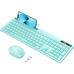 Wireless Keyboard and Mouse for MacBook, Vivefox Teal Wireless Keyboard with Phone Holder, USB A & Type C Receivr, Full-Size Combo for Mac, MacBook/Air/Pro Windows PC Computer, Mint Green