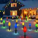 Fanovo 25.7ft Christmas Pathway Lights Outdoor with C9 Strawberry 20 LED Bulbs, Multicolor Christmas Walkway String Lights with Stakes for Driveway, Yard, Patio, Connectable & Weatherproof