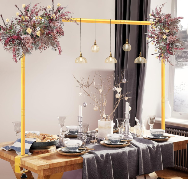 Over The Table Rod Stand with Clamps Gold Table Balloon Arch Frame
Adjustable 31-110 In Length 31-64 In Height Rod Stand with Storage Bag for Valentines Day Wedding Birthday Party Deco