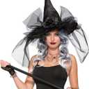 Rubies Deluxe Witch Hat with Tulle for Adults, Women's No Size (Black)