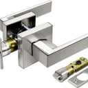 BESTTEN Satin Nickel Square Passage Door Lever with Removable Latch Plate, All Metal Non-Locking Interior Door Handle Set for Hallway and Closet, Monaco Series