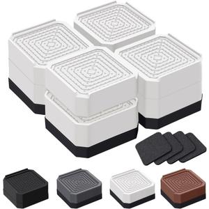ANNKUT Bed Risers and Furniture Risers, Heavy Duty Adjustable Lifting Blocks for Couches, Desks, and Chairs, Elevates 1.5 or 3 Inches, Holds up to 4000 lbs (White)