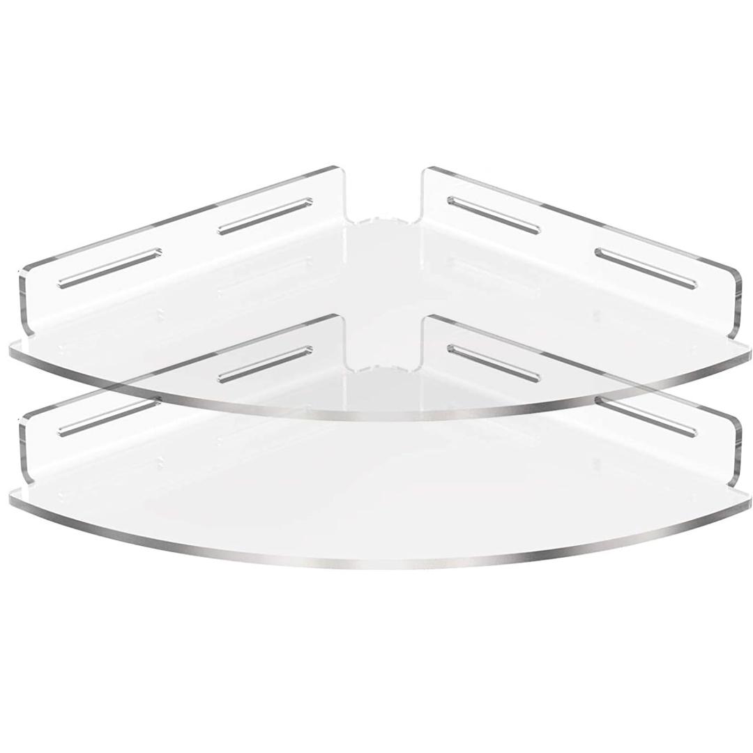 Set of 2 Shower Caddy Bathroom Shelves - Vdomus No-Drill Shower Organizer - Floating Adhesive Acrylic Storage for Tile Walls - Sleek and Durable Bathroom Organizers and Storage