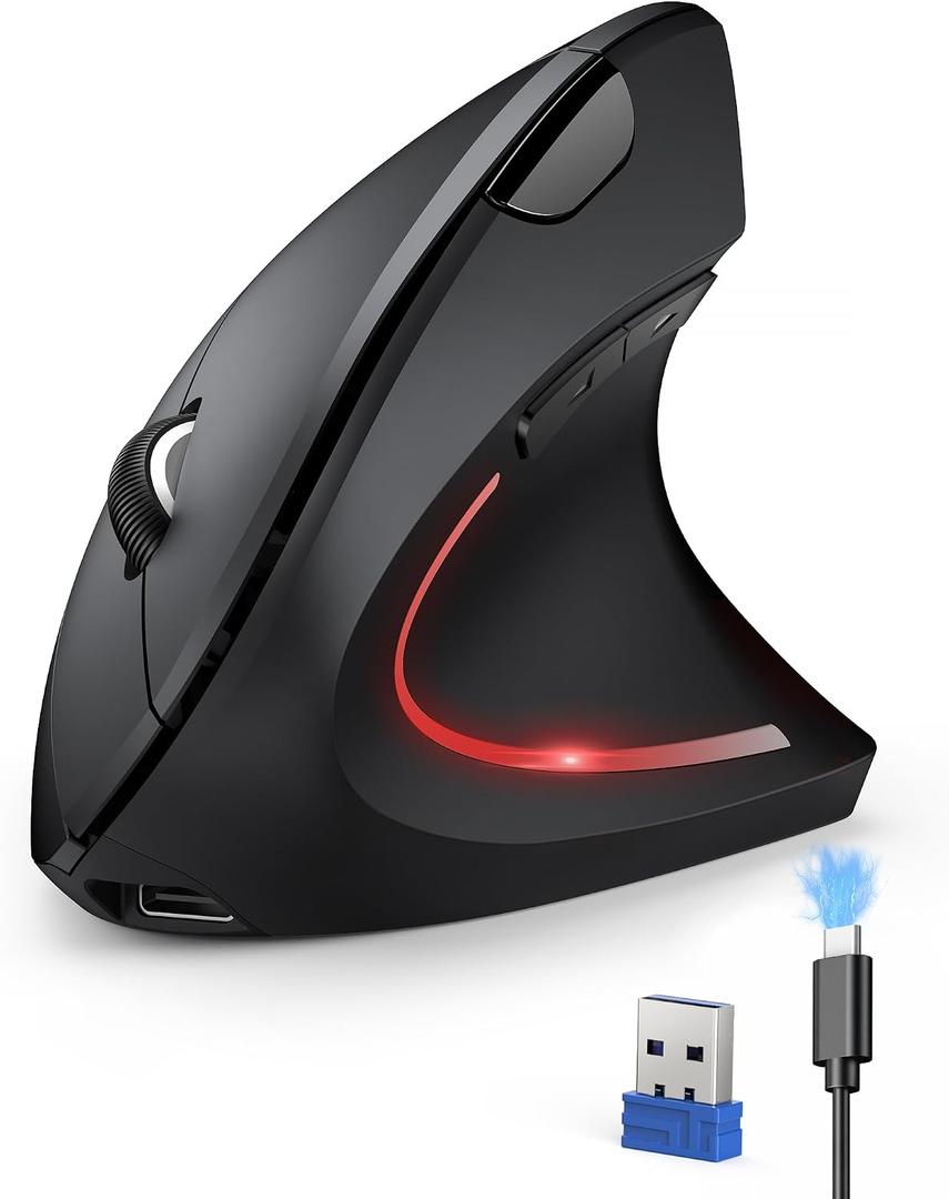 TECKNET Rechargeable Wireless Ergonomic Mouse,2.4GHz USB Vertical Mouse with Silent Click,4800 DPI Mouse with 6 Adjustable DPI,6-Button Computer Mouse for Laptop,PC, MacBook (No Batteries Needed)