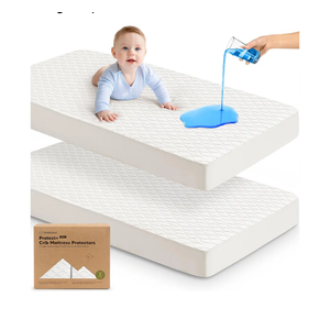 Mattress Protector Cover Fitted - Quiet Baby Crib Mattress Pad Sheets, 52" x 28" Soft Quilted Cotton Baby Sheet, Machine Washable, Easy Fit, Durable (Soft White/Mavy)