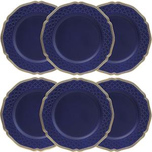 Royal Blue Charger Plates with Beaded Rims, Set of 6 Plastic Wedding Bulk Plate Charges for Dinner Plates, Table Decoration, Holiday, Thanksgiving, Christmas.