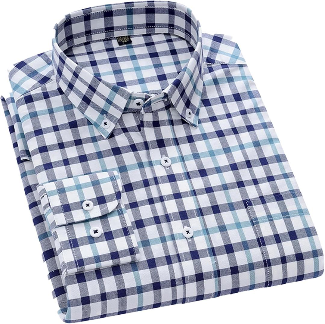 Cromoncent Mens Long Sleeve Oxford Button Down Shirts Casual Dress Shirt for Men,100% Cotton,Plaid/Stripes Shirts XL