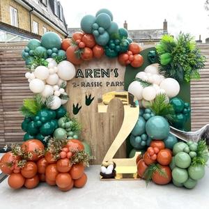ECEAE 137Pcs Dinosaur Balloon Arch Garland Kit, Jurassic Themed Birthday Decorations with Green Blue Brown White Balloons, for Jungle Theme Party, Dino Balloon for Kids